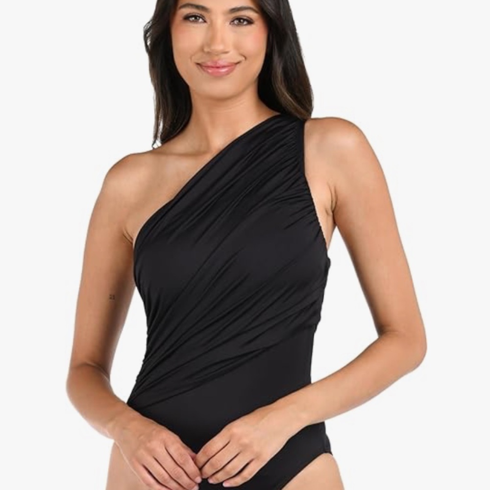 NWT La Blanca Women's Island Goddess Shirred One Shoulder Swimsuit